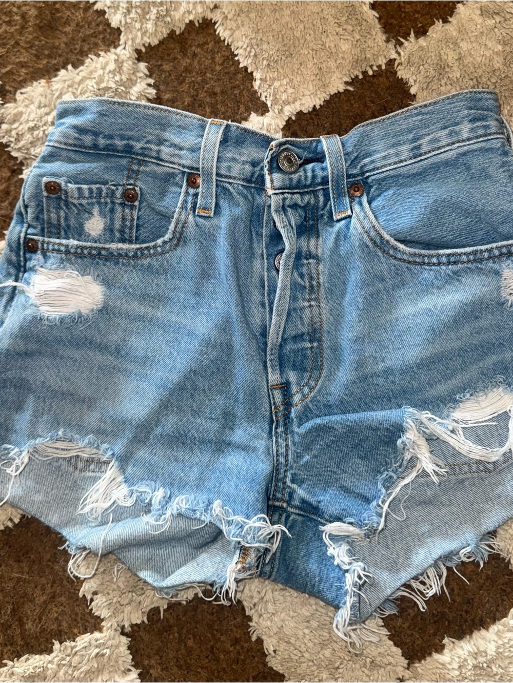 Levi's Light Blue Distressed Denim Cutoff Shorts